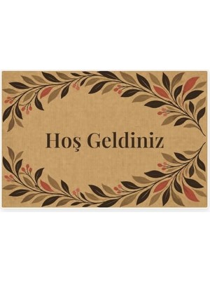 Ceylan Adam Hoş Geldiniz Yazılı Yaprak Desenli Kapı Paspası, Kaymaz Kauçuk Taban, Makinede Yıkanabilir, Dijital Baskılı Kapı Önü ve Antre Paspası, Koko, 50X75 cm