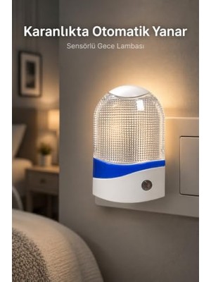 Trendexa Sensörlü Gece Lambası, Priz Tipi, Otomatik Işık, Led, Beyaz, Mavi