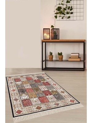 Trendexa Pelangi Kırkyama Patchwork Desenli Etnik Dijital Baskı Yıkanabilir Kaymaz Taban Salon Halı ve Yollu, Koyu Kahverengi 160 x 230