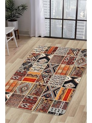 Trendexa K1300 Patchwork Saçaksız Dijital Halı Kaymaz Yıkanabilir Oda Mutfak Koridor Salon Halısı, 100X300