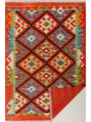 Trendexa Cotton Pamuklu Çok Renkli Otantik ve Etnik Desenli Kilim Orange 503, 80 x 300