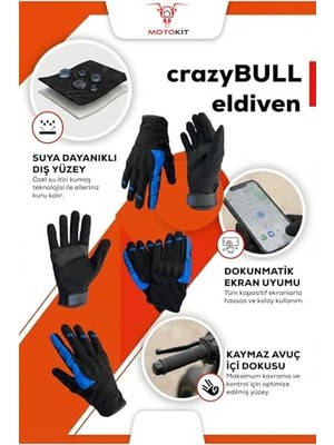 Trendexa Mavi/suya ve Rüzgara Dayanıklı 4 Mevsim Erkek Motosiklet Eldiveni
