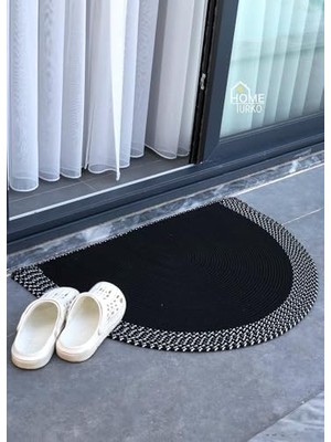 Trendexa Doğal Jüt Yarım Daire Kapı Önü Paspası | Kaymaz Tabanlı | Doğal El Dokuma | Şık ve Dekoratif D Paspas (Kapı Girişleri, Banyo ve Balkon Kullanımı Için) (Siyah, 50 * 70)