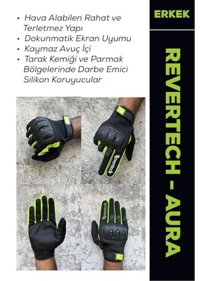 Trendexa Revertech Aura Siyah/neon - Dokunmatik Ekran Uyumlu Erkek Motosiklet Eldiveni + Buff Hediyeli