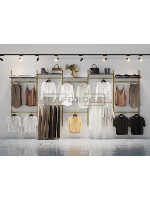 Ayyıldız Raf Mağaza Raf Sistemi, Askılık Sistemi, Butik Rafı, Mağaza Stand, Giyinme ODASI-305X200 cm