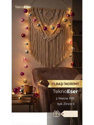 Eser Ticarett 2 Metre Pilli Işıklı Renkli Top Süs Yılbaşı Ağacı Aydınlatma Zinciri LED Peri LED Dekoratif Oda Süsü