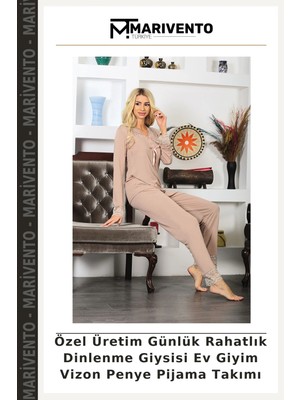 Marivento Özel Üretim Günlük Rahatlık Dinlenme Giysisi Ev Giyim Vizon Penye Pijama Takımı