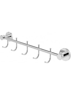 Mey İthalat (1 Adet) Dual Serisi Krom Renk 5'li Kanca Askılık Lavabo Banyo Dayanıklı Metal Bornoz Askısı