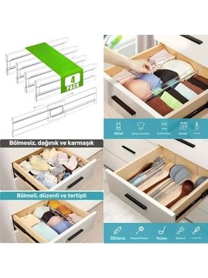 Mey İthalat Şura Mutfak Akrilik Ayarlanabilir Çekmece Düzenleyici Organizer, 4 Adet Set, 30 x 50 Cm, Şeffaf, Çekmece Içi Düzenleme