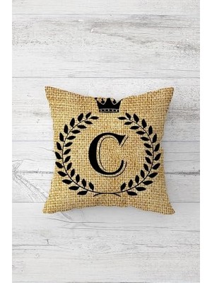 Mey İthalat Pelangi C Harfli Çift Tarafı Baskılı Gizli Fermuarlı Dekoratif Yastık Kılıfı Kırlent Kılıfı Yastık Kılıfı, Hasır 45 x 45, 24691176145451