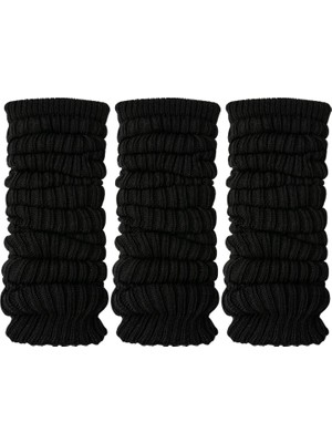 Süper Çorap Kadın Siyah Fitilli Örgü Tozluk 3'lü Seti | %97 Pamuk %3 Polyester Büzgülü Uzun Kışlık Bac