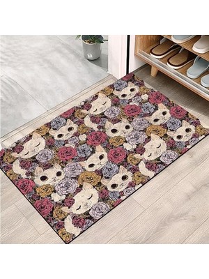 Mey İthalat Kapı Önü Paspası - Modern ve Şık Kapı Paspası | Ev, Ofis ve Dış Mekân Kullanımı Için (Kedi ve Gül) 40X60
