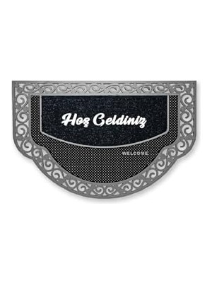 Mey İthalat M&h QUALITY(100) Dekoratif Siyah Kapı Önü Paspası Hoş Geldiniz Yazılır Yıkanabilir Toz Alıcı Halı Kapı Önü Paspası Gümüş 45 x 70