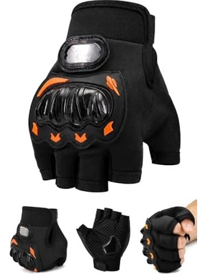 Mey İthalat M Beden Korumalı Kesik Yarım Motosiklet Eldiveni Unisex Bisiklet Motorcu Eldiveni Siyah 116