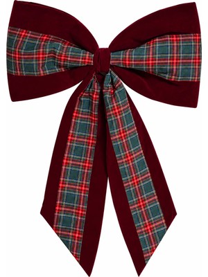 BRANDSMITHS Heritage Christmas – Ekose Detaylı Bordo Kadife Büyük Boy Yılbaşı Fiyongu - 65 cm x 95 cm