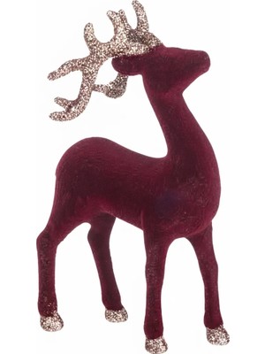 BRANDSMITHS Burgundy Velvet Reindeer Dekoratif Yılbaşı Geyiği
