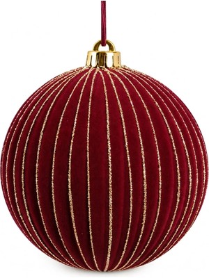 BRANDSMITHS Burgundy Velvet – Altın Işıltılı Bordo Kadife Yılbaşı Ağacı Topu 15 cm Çapında