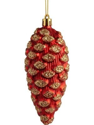 BRANDSMITHS Ruby Pine – Kırmızı Gold Işıltılı Kozalak Yılbaşı Ağacı Süsü - 13 cm