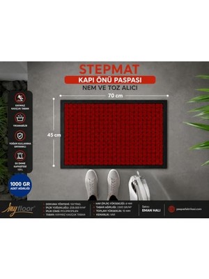 Mey İthalat Stepmat Kapı Önü Paspası 45X70 cm Kırmızı, Kaymaz Tabanlı