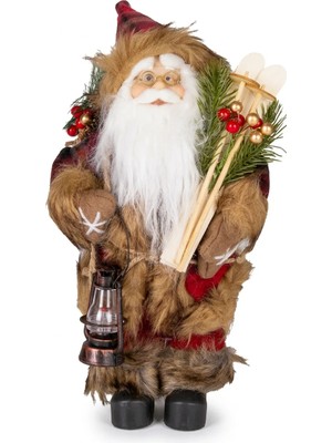 BRANDSMITHS Alpine Santa Kayaklı ve Fenerli Dekoratif Yılbaşı Noel Baba Figürü - 30 cm