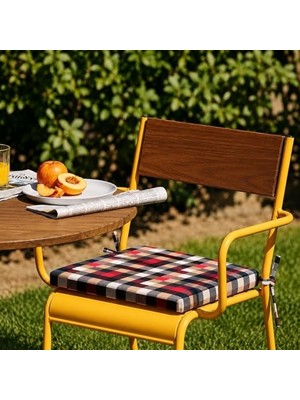 Mey İthalat Sandalye Oturum Minderi Desenli 40X40X4 Bağcıklı Çıkarılabilir Kılıflı Çökme Yapmaz Kırmızı