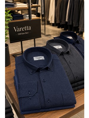Varetta Erkek Kışlık Lacivert Gömlek Geniş Kesim Tek Cepli Yaka Düğmeli Uzun Kollu Yeni Sezon