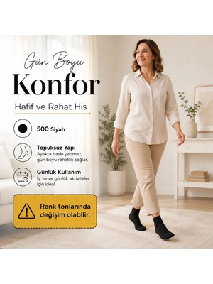 Astraltech Kadın Pantolon Çorabı 12 Çift Siyah ve Ten Ince Topuksuz Günlük Rahat Bilek Çorabı