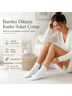 Astraltech Kadın Bambu Uzun Çorap 6’lı Paket, Dikişsiz Burunlu Yumuşak Dokulu Siyah Beyaz Gri