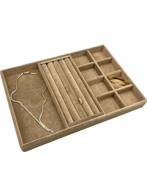 Megass Dekor Lizbon Model Süet Kumaş Sütlü Kahve Renk 24/34 cm Takı Sergileme Standı