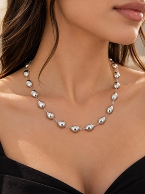Sevgili Takı Silver Renk Modern Geometrik Detaylı Zincir Kadın Kolye | Eclipse Serisi