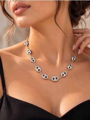 Sevgili Takı Silver Renk Modern Geometrik Detaylı Zincir Kadın Kolye | Eclipse Serisi
