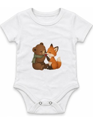 The Lucid Lab Bear And Fox Sharing One Berry Çıtçıtlı Body - Beyaz