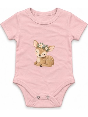 The Lucid Lab Baby Fawn With A Small Flower Crown Çıtçıtlı Body - Pembe