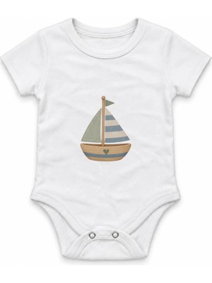 The Lucid Lab Little Toy Sailboat With Striped Sail Çıtçıtlı Body - Beyaz