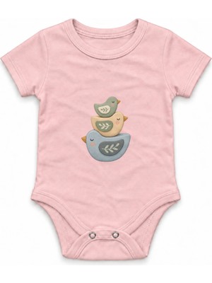 The Lucid Lab Three Nesting Wooden Birds Çıtçıtlı Body - Pembe