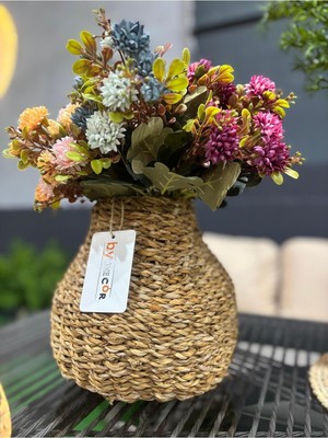 Rafta 25 cm Hasır Saksılık, Örgü Vazo, Dekoratif Çiçeklik, Kahverengi