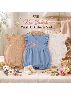 Rafta Tr Yazlık Kız Bebek 3'lü Pamuklu Tulum Body Seti