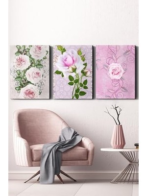 Defne Store Çiçekler 3 Parça Kanvas - Canvas Tablo, 45 x 65, 3KVS-45X65-044