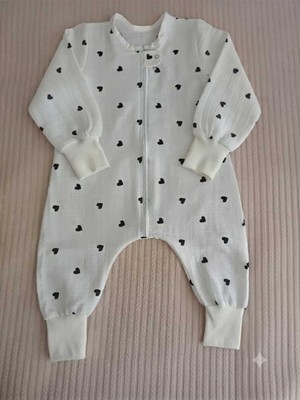 Rafta Tr Kollu Yazlık Tek Kat Müslin Uyku Tulumu, 0.5 Tog, %100 Pamuk, Beyaz, Unisex, 0-6 Ay