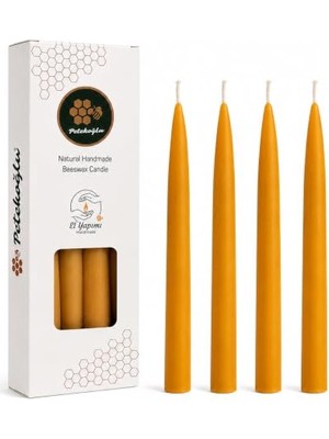 Defne Store Doğal Sarı Balmumu Mum 4'lü, 25 cm Konik Şamdan Mumu, Damlamayan Is Yapmayan Taper Mum, Yılbaşı Masa Dekorasyonu ve Özel Günler Için