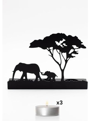 Defne Store Fil ve Ağaç Desenli Metal Mumluk & Şamdanlık
