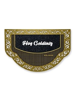 Defne Store M&h Quality(98) Dekoratif Siyah Kapı Önü Paspası Hoş Geldiniz Yazılır Yıkanabilir Toz Alıcı Halı Kapı Önü Paspası Gold 45 x 70