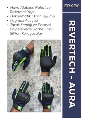 Defne Store Revertech Aura Lacivert/neon - Dokunmatik Ekran Uyumlu Erkek Motosiklet Eldiveni