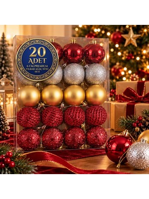 Devideko 20 Adet Premium Karışık Model Yılbaşı Ağaç Süsü - Renkli ve Parıltılı Yılbaşı Topu Seti 6cm Gold, Kırmızı, Gümüş