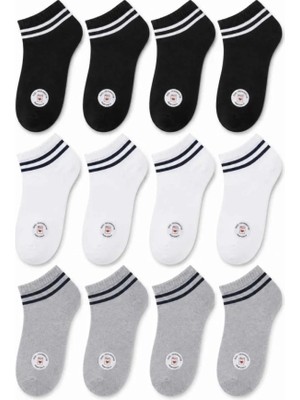 Hace Bazaar Unisex Çizgili Patik Çorap 12'lı | %85 Pamuklu Geri Dönüşüm Iplikli, Ince Dikişli Spor