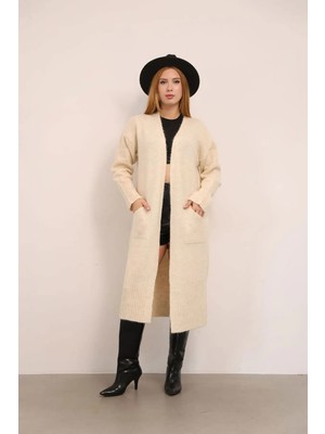 Rmy Moda Bej Salaş Yumuşak Dokulu Triko Hırka BCES-252009
