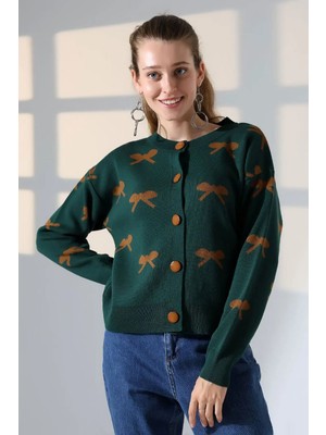 Rmy Moda Haki Fiyonk Desenli Düğmeli Triko Hırka BCES-252044