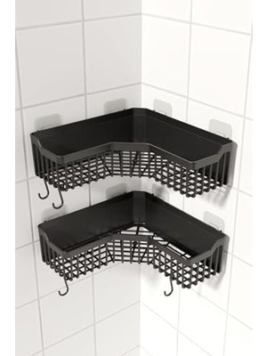 Velora Banyor Köşelik Yapışkanlı Banyo Rafı, 2'li Banyo Düzenleyici, Duş Rafı Organizer Şampuanlık, Plastik