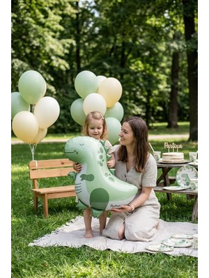 Herovia Yeşil T-Rex Retro Dinozor Folyo Balon | Dinozor Temalı Çocuk Doğum Günü Vintage Konsept Parti Süsleme Fotoğraf Köşesi Dekorasyon Balonu