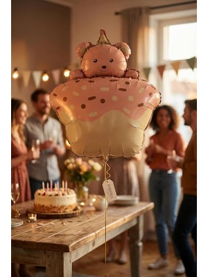Herovia Figürlü Pembe Retro Cupcake Folyo Balon | Doğum Günü Baby Shower Kız Bebek Temalı Parti Süsleme Dekorasyon Balonu